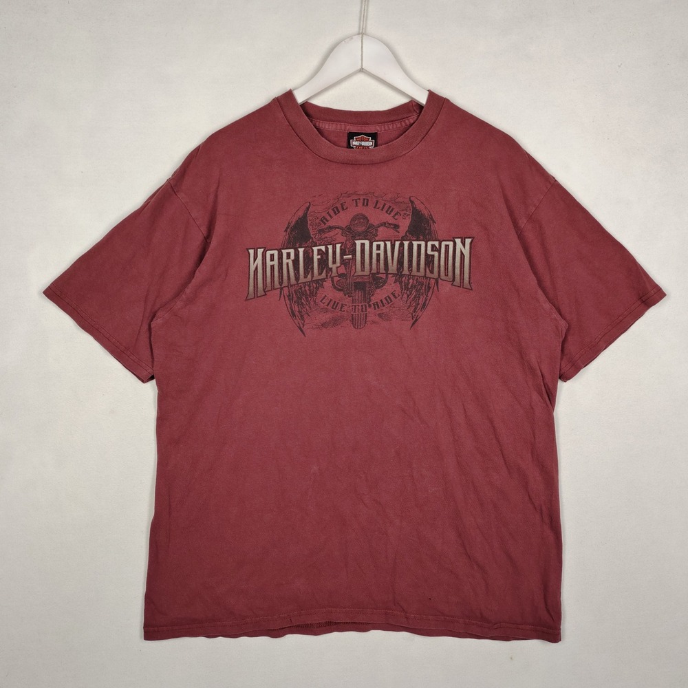 Harley-Davidson Augusta Maine Graphic T-Shirt XL Red Faded Vintage Style